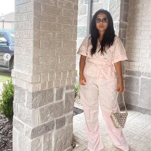 Zara Poplin Sash Blouse Wide Leg Pant Matching Set